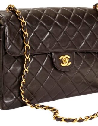 VINTAGE Chanel Black Lambskin Jumbo Classic Vintage Lux Handbag