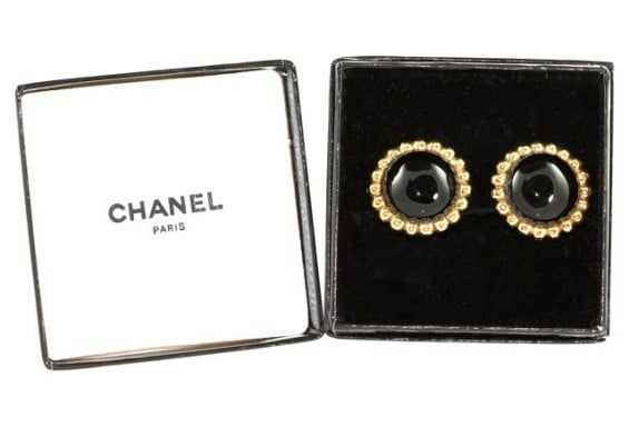 Chanel Earrings in Original Box in Black and Gold