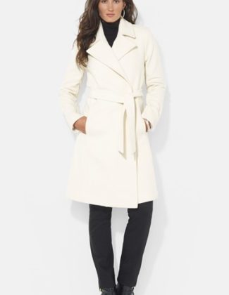 Lauren Ralph Lauren Wool Blend Wrap Coat (Online Only) in Moda Cream White