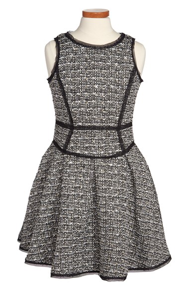 Milly Minis Sleeveless Tweed Dress (Toddler Girls) in Black and White