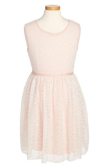 Zunie Embroidered Mesh Sleeveless Dress (Toddler Girls, Little Girls & Big Girls) in Ivory/Blush