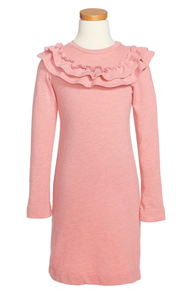Joah Love 'Echo' Ruffle Detail Long Sleeve Dress (Toddler Girls) in Candy Orange