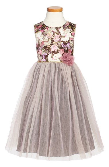 Laura Ashley Floral Print/Tulle Tapestry Print Tutu Dress (Toddler Girls & Little Girls) in Mauve