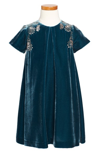 ilovegorgeous 'Sergeant Pepper' Velvet Party Dress (Toddler Girls, Little Girls & Big Girls) in Teal Blue