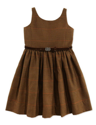 Ralph Lauren Houndstooth Tweed Jumper Dress, Brown