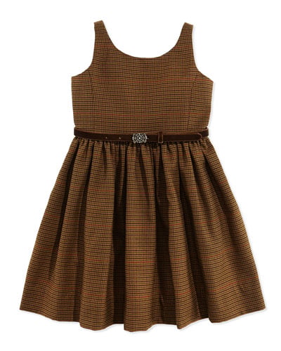 Ralph Lauren Houndstooth Tweed Jumper Dress, Brown