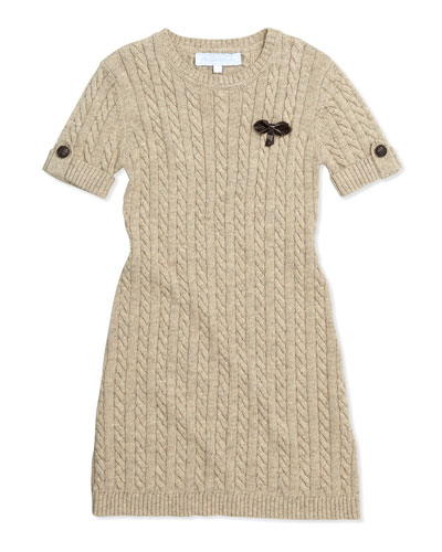 Tartine et Chocolat Cable-Knit Short-Sleeve Dress in Sand