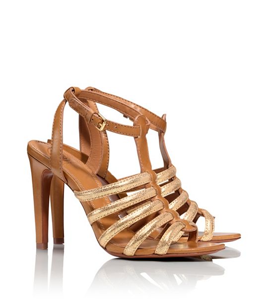 Tory Burch Charlene Heeled Sandals in Tan/Gold
