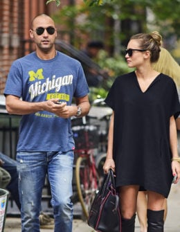 Retired New York Yankees shortstop Derek Jeter and girlfriend Hannah Davis (in a trendy oversized dress and over the knee boots) in New York City! Photo credit: Pacific Coast News. Image courtesy of People.com