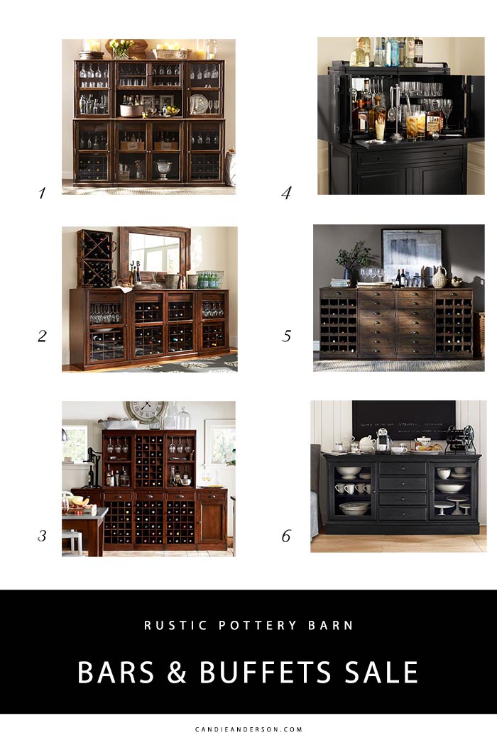 Lifestyle expert and blogger, Candie Anderson has the scoop on the best rustic Pottery Barn bars and buffets on sale! They are perfect for entertaining guests during the holiday season and throughout the year.
