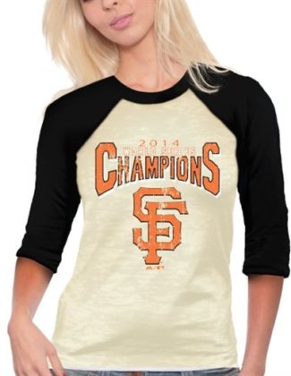 Majestic Threads San Francisco Giants Women's Cream 2014 World Series Champions Walk Off Three-Quarter Length Raglan T-Shirt