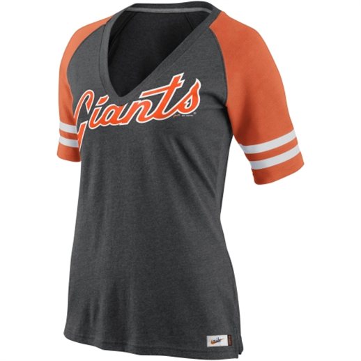 Nike San Francisco Giants Ladies 2014 Cooperstown Collection Fan V-Neck T-shirt - Black/Orange
