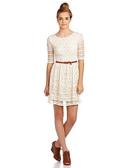 Jodi Kristopher Floral Crochet Lace Dress in Natural