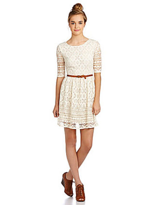 Jodi Kristopher Floral Crochet Lace Dress in Natural