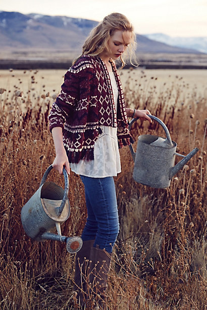 Fringed Veras Cardigan by Moth in Red Motif. Anthropologie