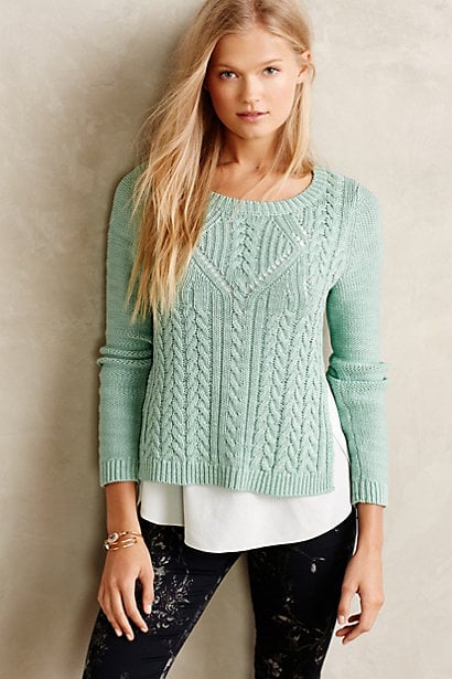 Cabled Ivory Pullover Sweater by Moth in Mint