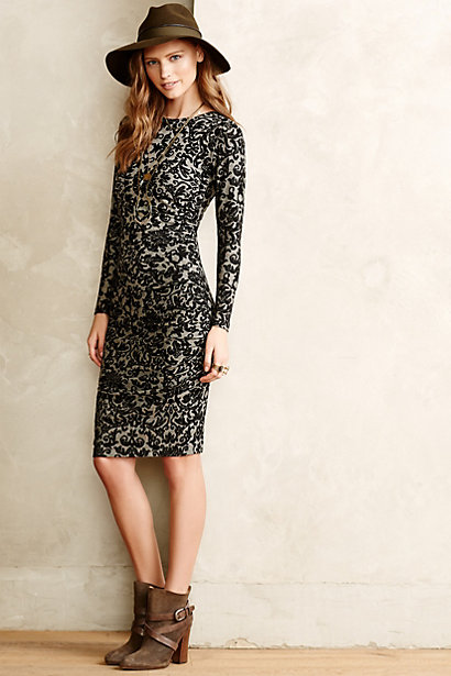 Courtly Jacquard Sheath by Ganni in Grey Motif. Anthropologie