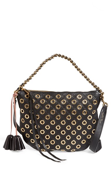 MARC JACOBS 'Small Nomad' Quilted Eyelet Leather Hobo in Black and Gold
