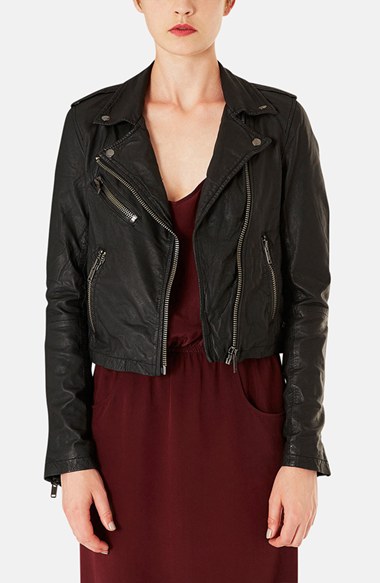 TOPSHOP Boutique Leather Moto Jacket in Black