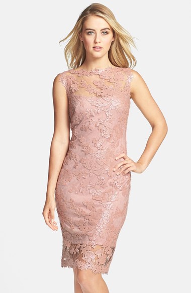 Tadashi Shoji Sequin Illusion Lace Dress (Regular & Petite) in Antique Pink
