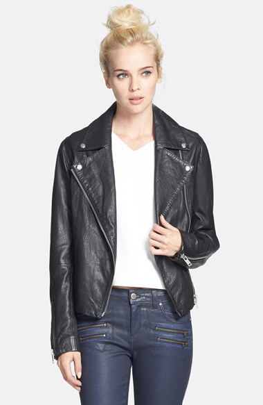 Topshop 'Birthday' Leather Biker Jacket (Nordstrom Exclusive) Black