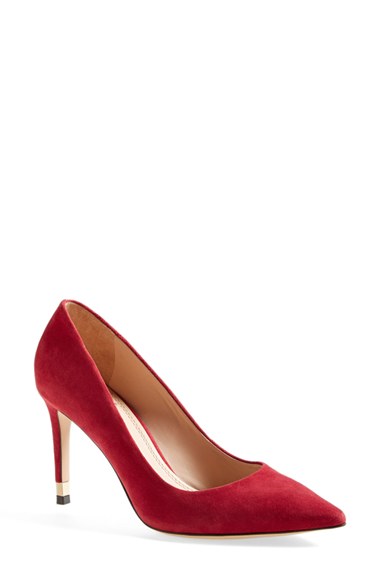 Tory Burch 'Greenwich' Suede Pointy Toe Pump (Women) in Red Suede