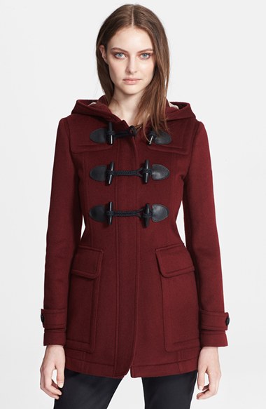Burberry Brit 'Blackwell' Wool Duffle Coat in Deep Claret