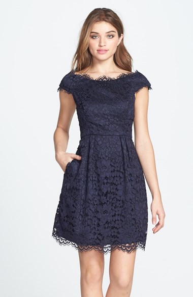 Shoshanna 'Cecile' Lace Fit & Flare Dress in Indigo Blue