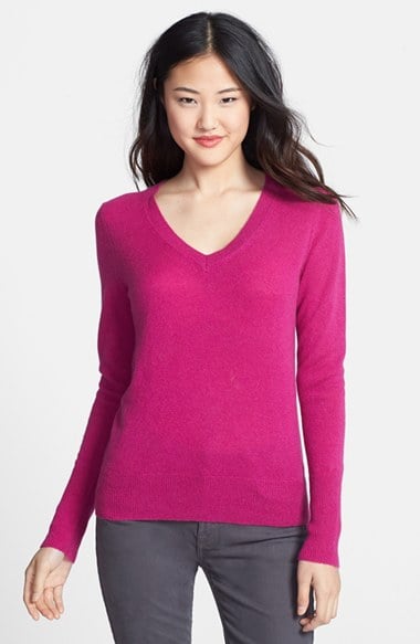 Halogen® Cashmere V-Neck Sweater (Regular & Petite) in Pink Plumier
