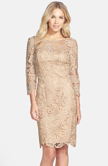 Adrianna Papell Lace Overlay Sheath Dress in Champagne