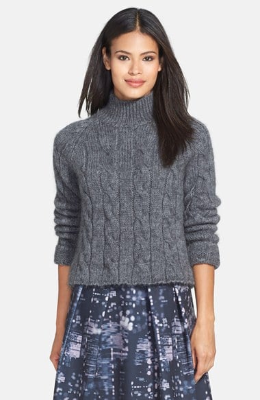 Pink Tartan Cable Knit Mock Neck Crop Sweater in Grey. Nordstrom