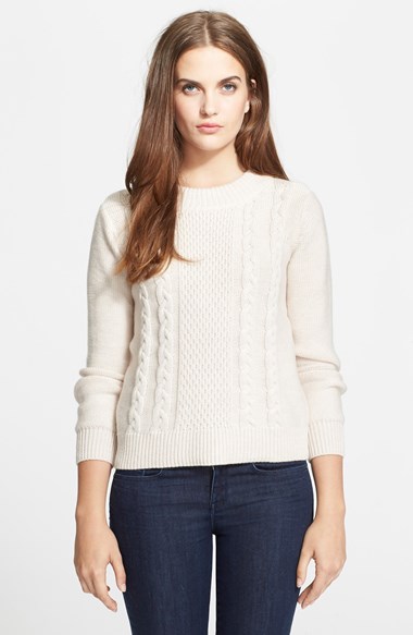 Joie 'Greer' Cable Knit Merino Wool Sweater in Parchment