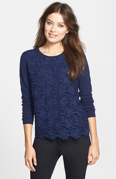 Classiques Entier® Lace Front Sweater in Navy Evening Blue