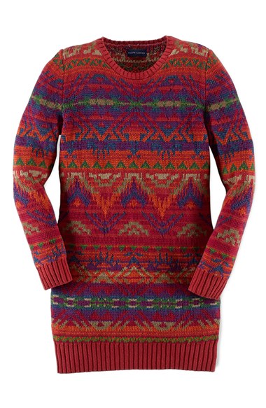Ralph Lauren 'Beacon' Knit Sweater Dress (Big Girls) in Orange Beacon