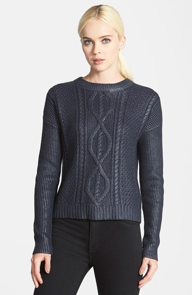 Trouve Trouvé Coated Cable Knit Sweater in Navy/Indigo