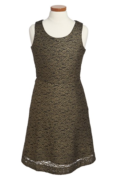 Ruby & Bloom 'Sabina' Metallic Lace Dress (Big Girls) in Black and Gold