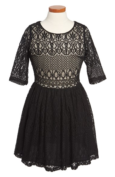 MISS BEHAVE Lace Overlay Dress (Big Girls) Tween in Black