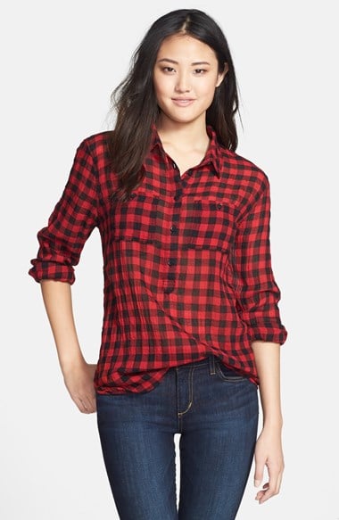 Beach Lunch Lounge BeachLunchLounge 'Eve' Buffalo Check Half Placket Shirt in Red and Black