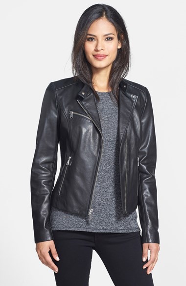 Andrew Marc 'Caitlyn' Black Leather Moto Jacket