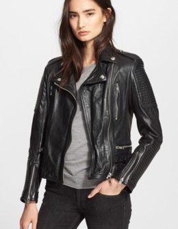 Burberry Brit 'Mossfield' Leather Moto Jacket in Black