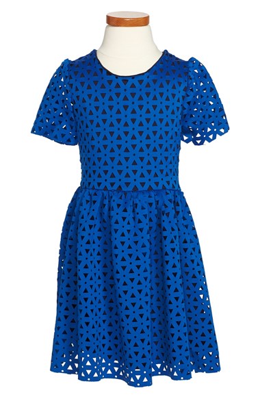 Halabaloo Cutout Scuba Party Dress (Toddler Girls, Little Girls & Big Girls) in Cobalt Blue
