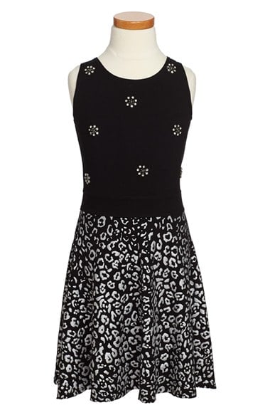 Flowers by Zoe Jeweled Leopard Dress (Big Girls) in Black