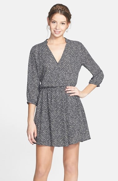 Lush 'Kendal' Surplice Faux Wrap Dress (Juniors) in Black and Lime