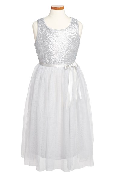 Zunie Sequin Ballet Dress (Big Girls) in Silver