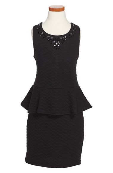 Nicole Miller Diamond Quilted Peplum Dress (Big Girls) in Black