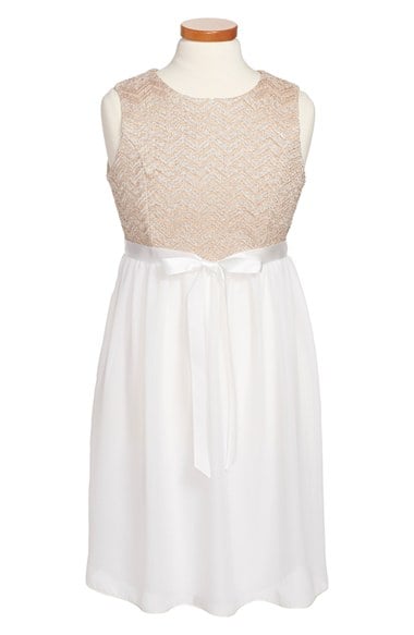 Be Bop Fishbowl Sleeveless Chevron Print Dress (Big Girls/Tween Girls) in Gold/Ivory