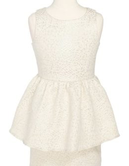 Soprano Metallic Brocade Peplum Dress (Big Girls) in Cream/Gold