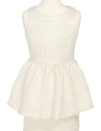 Soprano Metallic Brocade Peplum Dress (Big Girls) in Cream/Gold