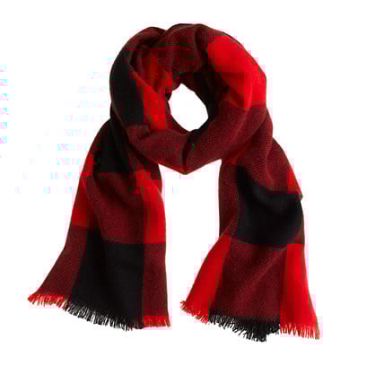 J.Crew CASHMERE SCARF IN BUFFALO CHECK in Black Ruby