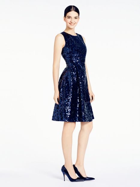 Kate Spade SEQUIN FIT AND FLARE DRESS in True Navy